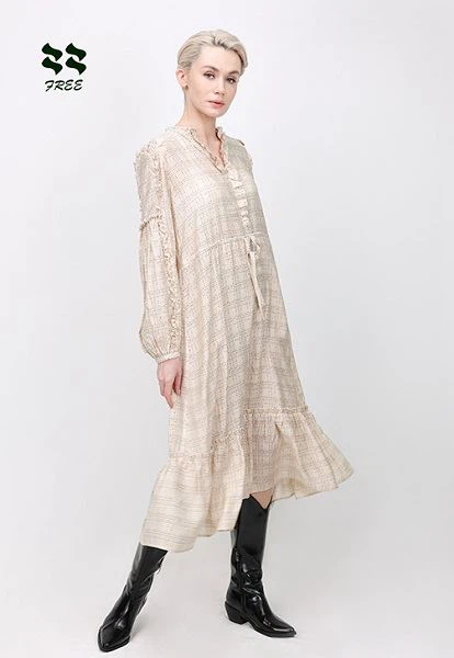 Midi-jurk met geruite print en lange mouwen Leverancier